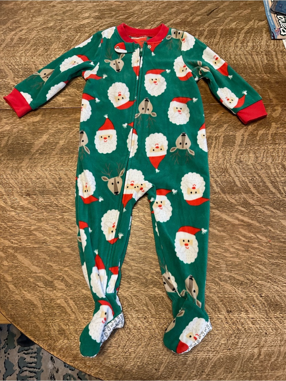 Carter’s Christmas Santa & Reindeer Green One-Piece Pajamas